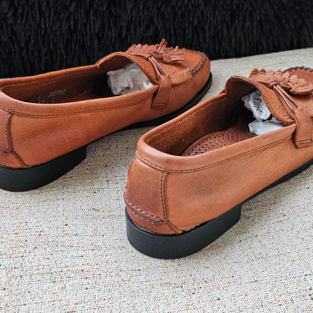 Dexter Comfort Women Loafer Brown Leather Tassel Fringe Block Heel Slip On Shoes - Picture 6 of 6